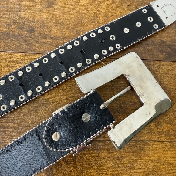 ATLAS Rhinestone Western Bling Belt Size 30-35 Black Embellished Silver Buckle - Picture 15 of 16